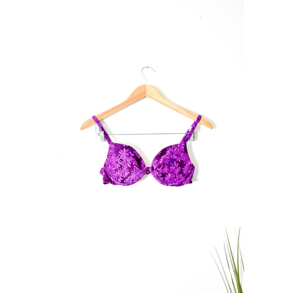 Bikini Top Women 8 Purple Vintage 90s Floral Burnout Underwire T-Back